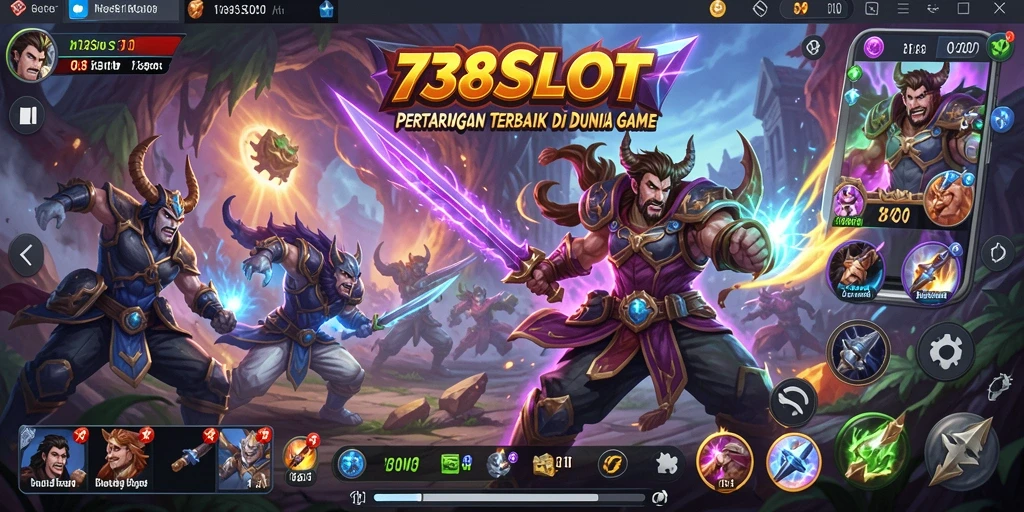 Tampilan pertarungan epik dalam 738SLOT dengan karakter beraksi.