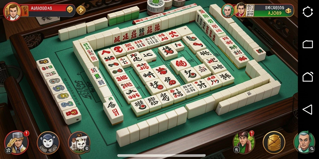 Tampilan gameplay AJO89 dengan ubin Mahjong yang berwarna-warni.