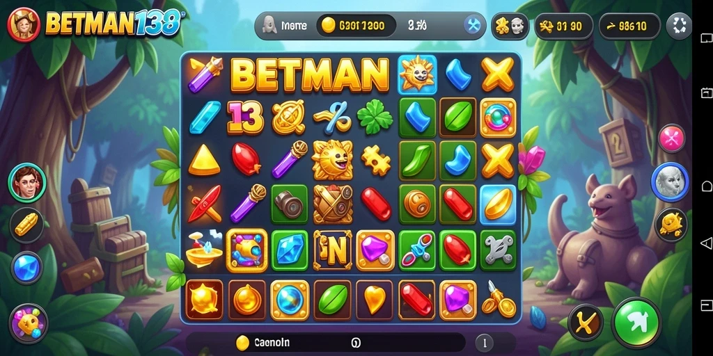 Tampilan seru gameplay Match-3 dalam BETMAN138.
