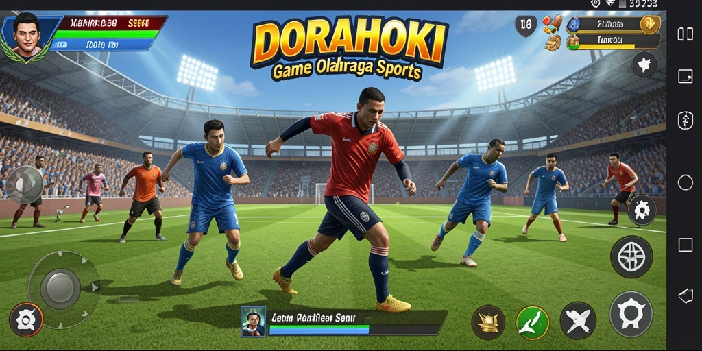 Screenshot gameplay DORAHOKI yang menunjukkan aksi seru di lapangan.