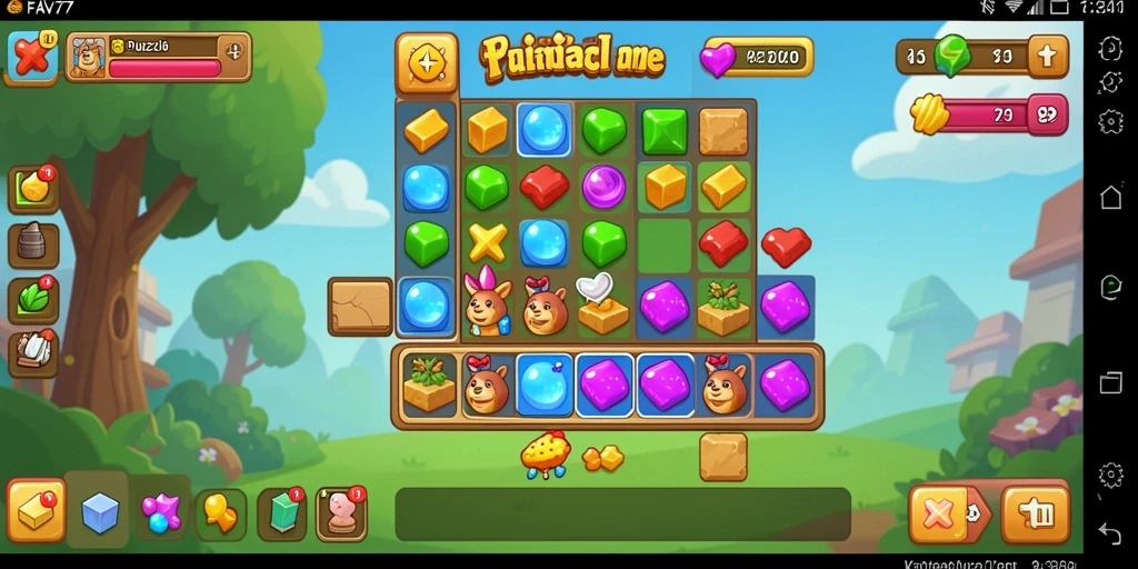 Screenshot gameplay FAV77 menampilkan aksi mencocokkan permata yang seru.