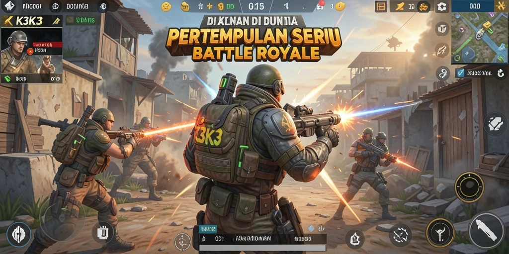Screenshot gameplay K3K3 yang menunjukkan aksi pertarungan Battle Royale yang seru.