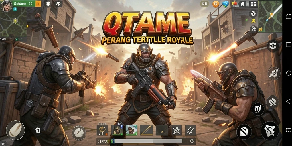 Screenshot gameplay QTGAME menampilkan aksi Battle Royale yang mendebarkan.