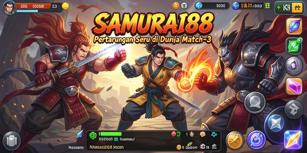Tangkapan layar menunjukkan permainan seru Match-3 dalam SAMURAI88.