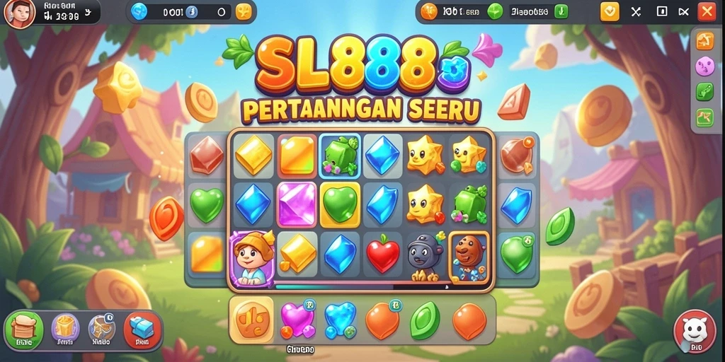 Tangkapan layar SL888 menampilkan gameplay Match-3 yang seru dan penuh warna.