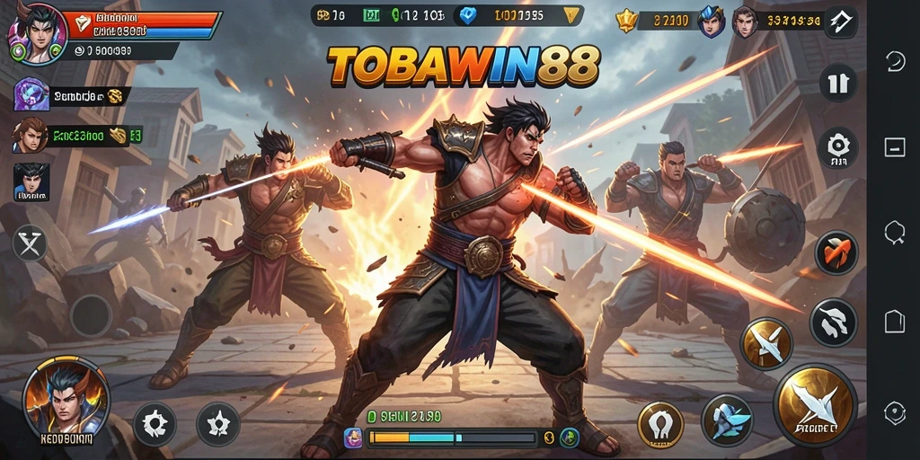 Gameplay pertarungan seru TOBAWIN88 dengan karakter yang beragam.