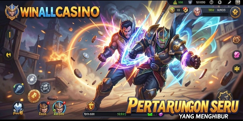 Gameplay seru WINALLCASINO saat pertarungan antar karakter.